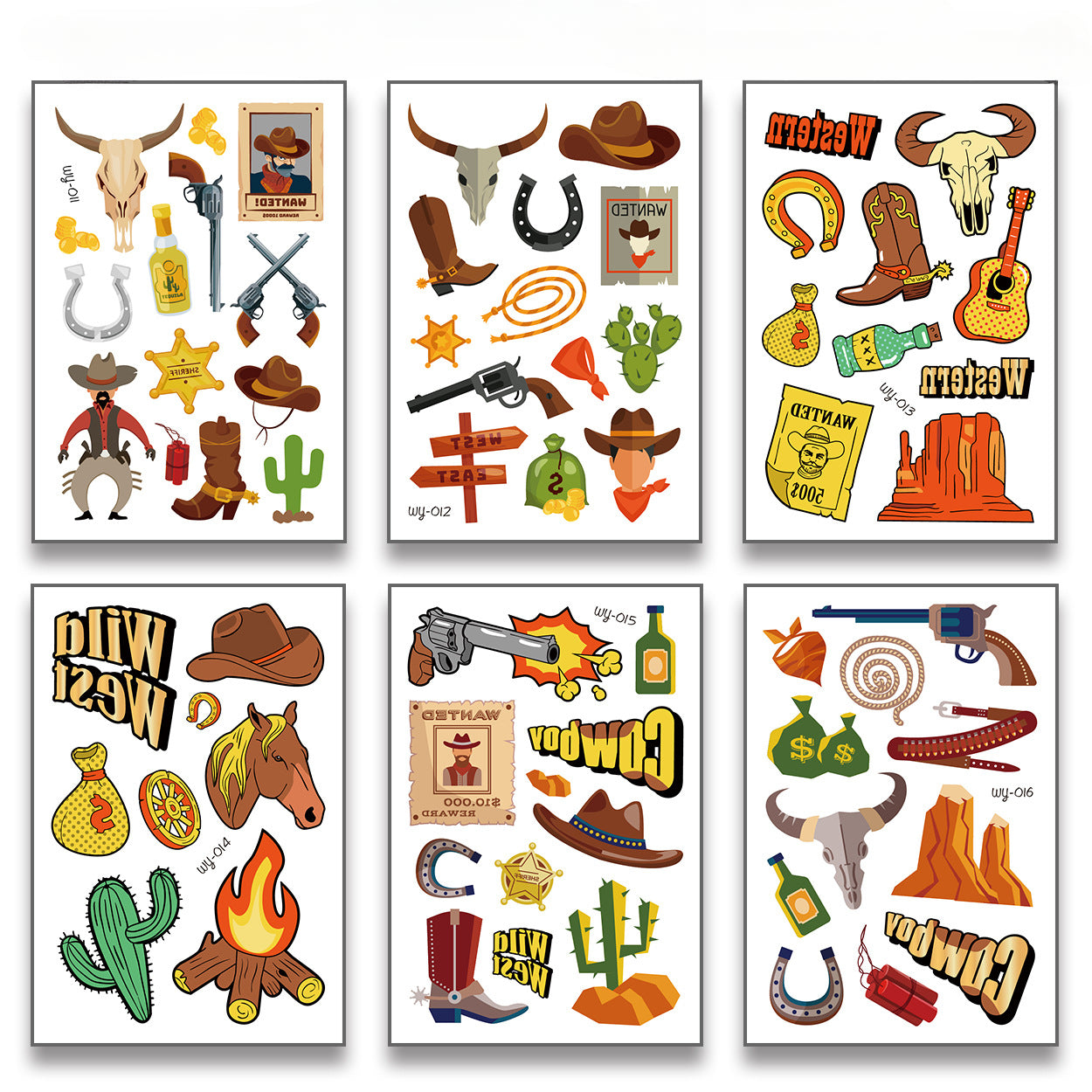 Wholesale 10PCS/SET Pink Western Cowboy Girl Waterproof Tattoo Stickers